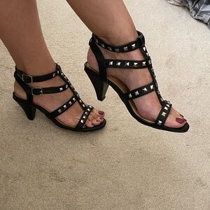Black Strappy Heels with Silver Studs